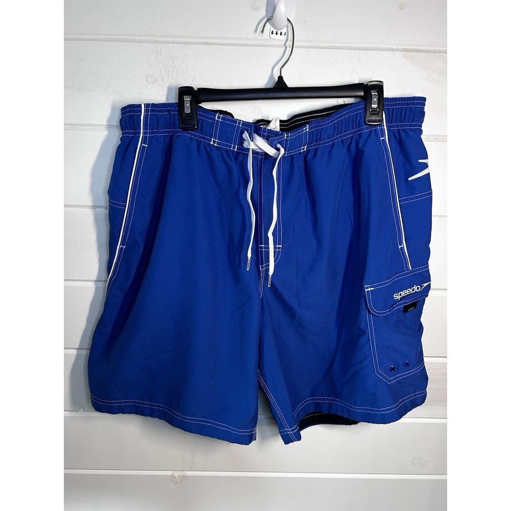 Men's Speedo Swim trunks Size Large Royal Blue Lots Of Pockets